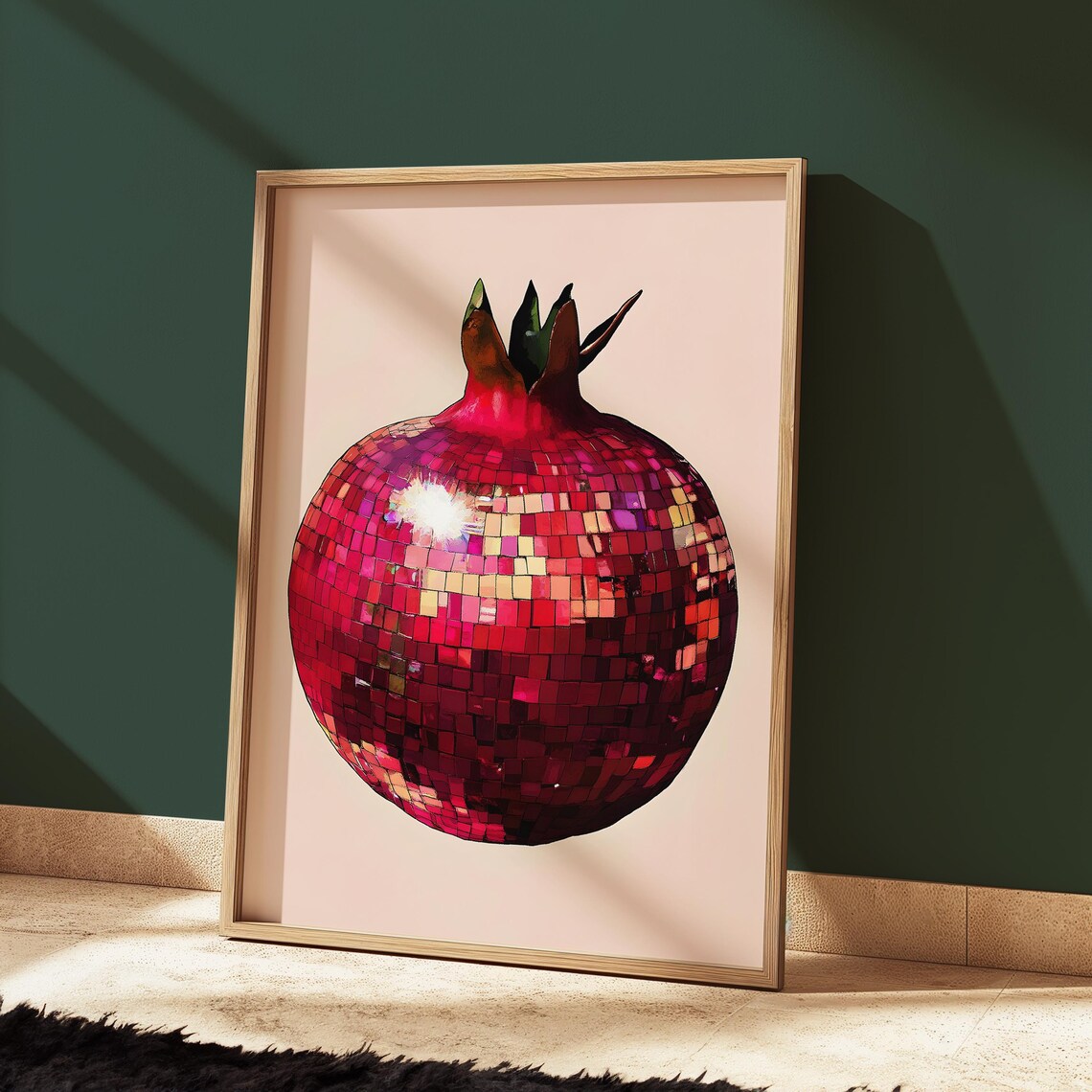 Pomegranate Disco Ball Art Print, Fun Kitchen Wall