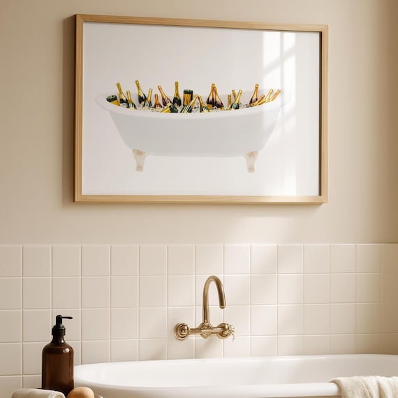Champagne Watercolor Bathroom Print Cute Prints