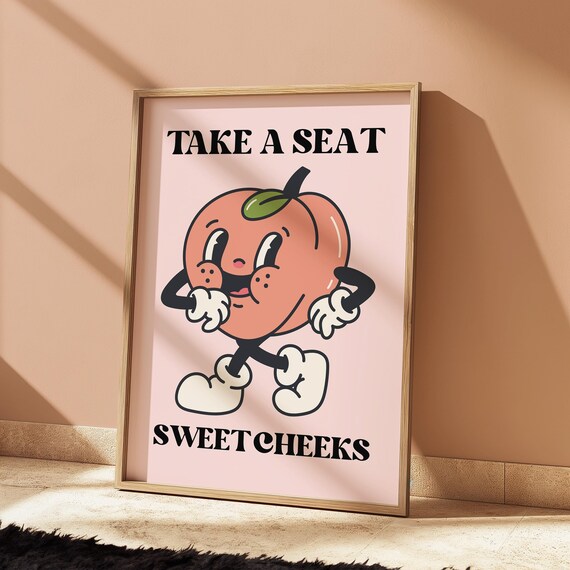 Funny Bathroom Print Sweet Cheeks Peach Decor
