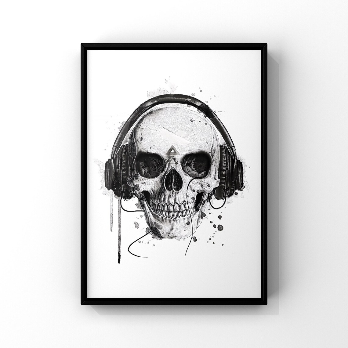 Gothic Skull Skeleton Wall Art Print, Goth Music