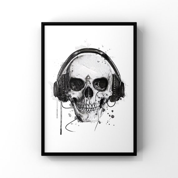 Gothic Skull Skeleton Wall Art Print, Goth Music