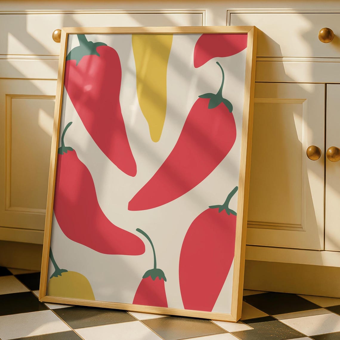 Chili Peppers Spicy Red Yellow Retro Kitchen Wall Poster Art