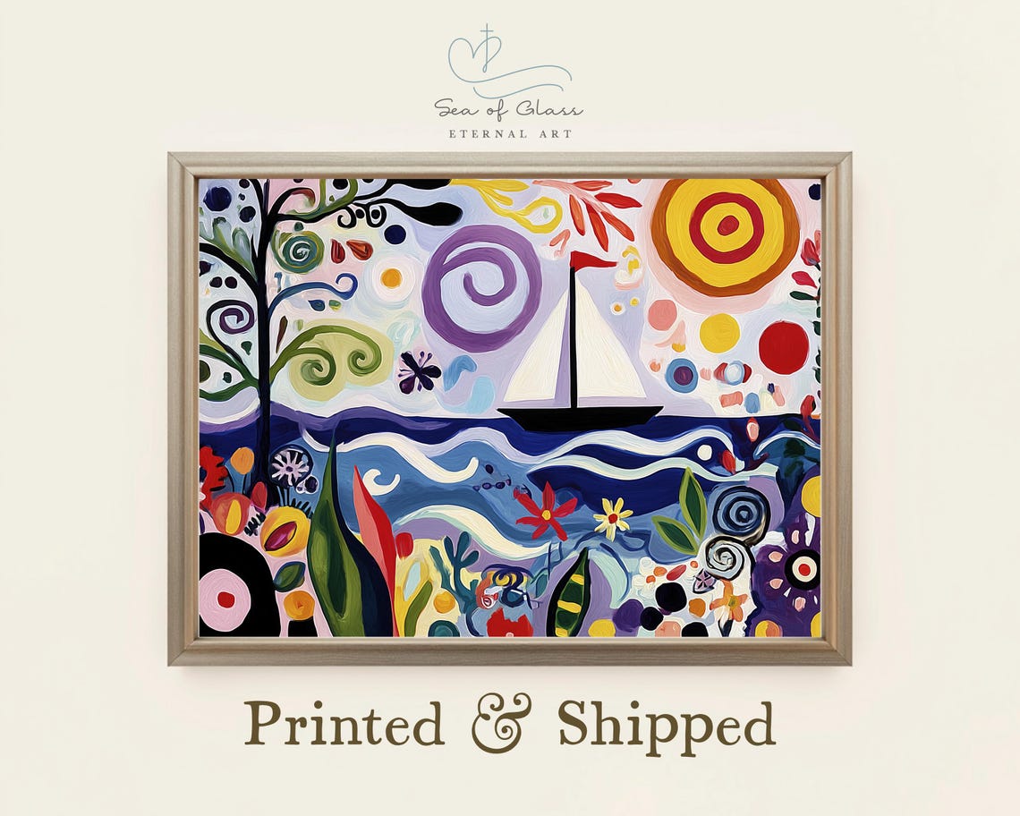 Whimsical Sailboat Print Colorful Nautical Nursery Art