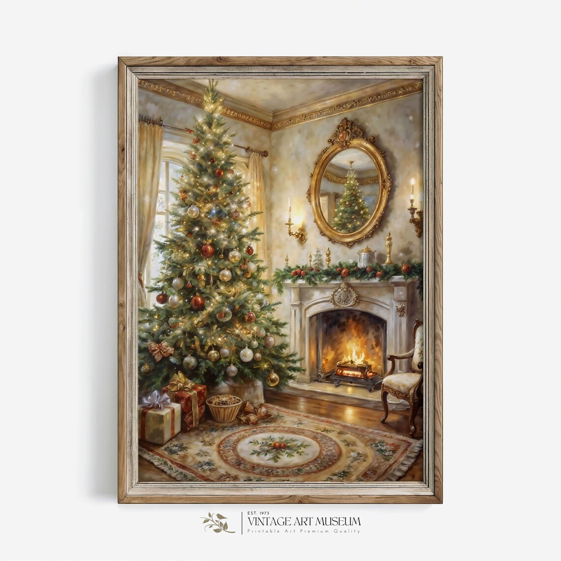 Vintage Christmas Painting Art Print, Neutral Holiday Decor