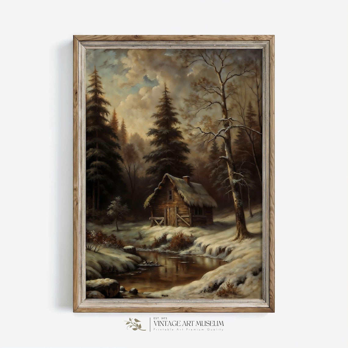 Winter Woodland Cabin Snowy Landscape Dark Moody Forest Wall Art - Image 3