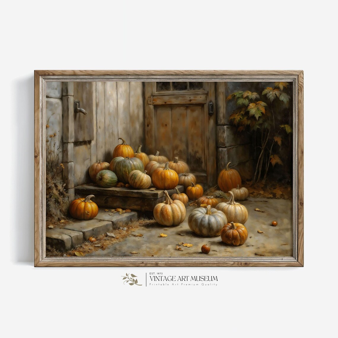 Rustic Pumpkins Art Print, Vintage Fall Harvest