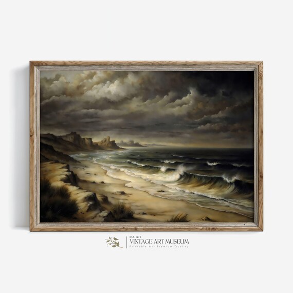 Moody Stormy Seascape Rolling Waves Dark Ocean Vintage Poster