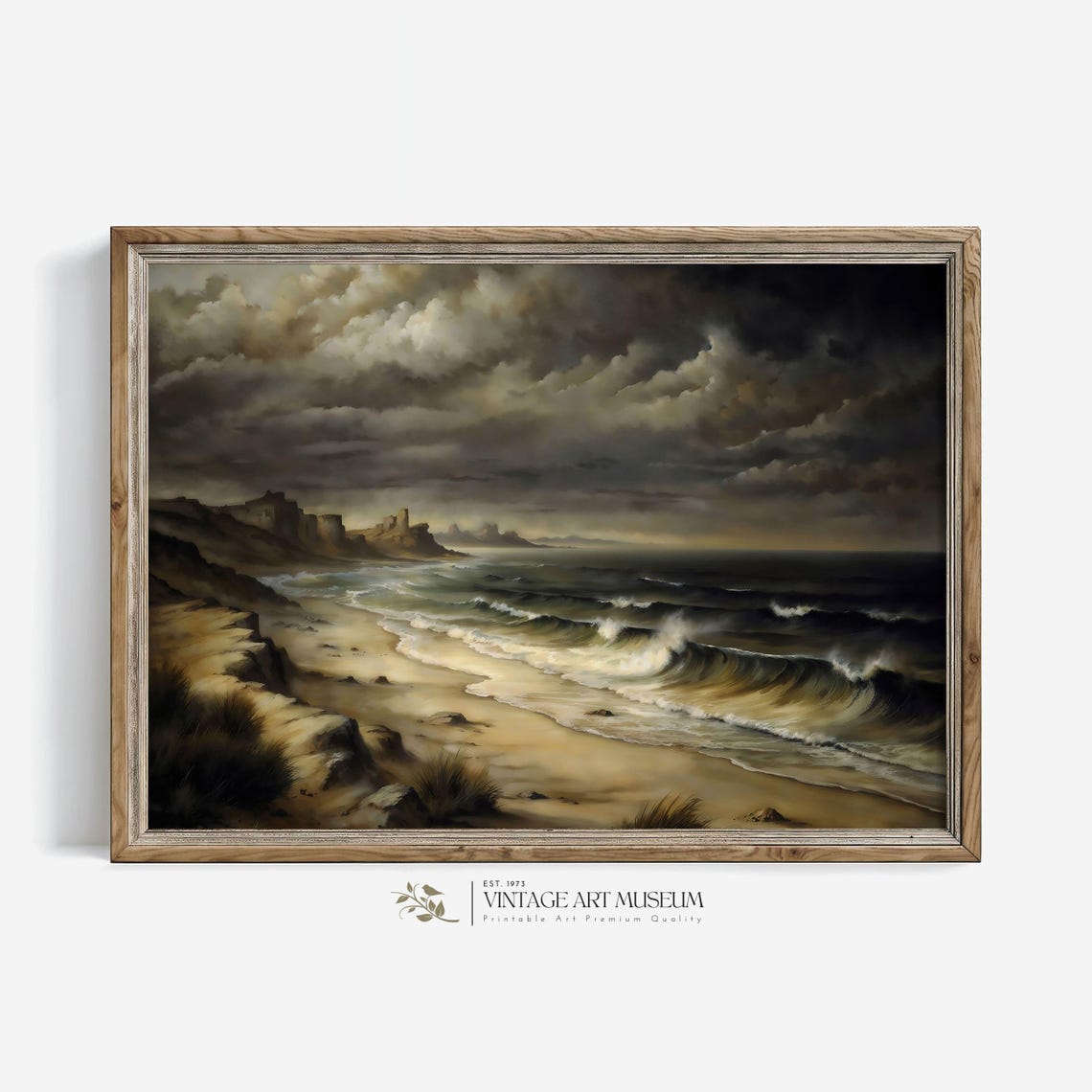 Moody Stormy Seascape Rolling Waves Dark Ocean Vintage Poster