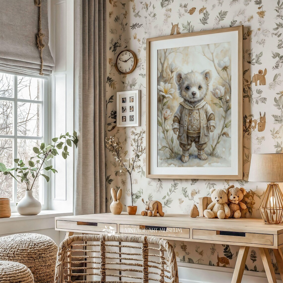 Cute Little Bear Nursery Watercolor Animal Wall Art for Kids