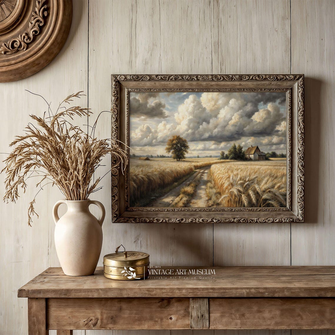 Wheat Field Under Dramatic Clouds Vintage Countryside Scene Poster - Image 2
