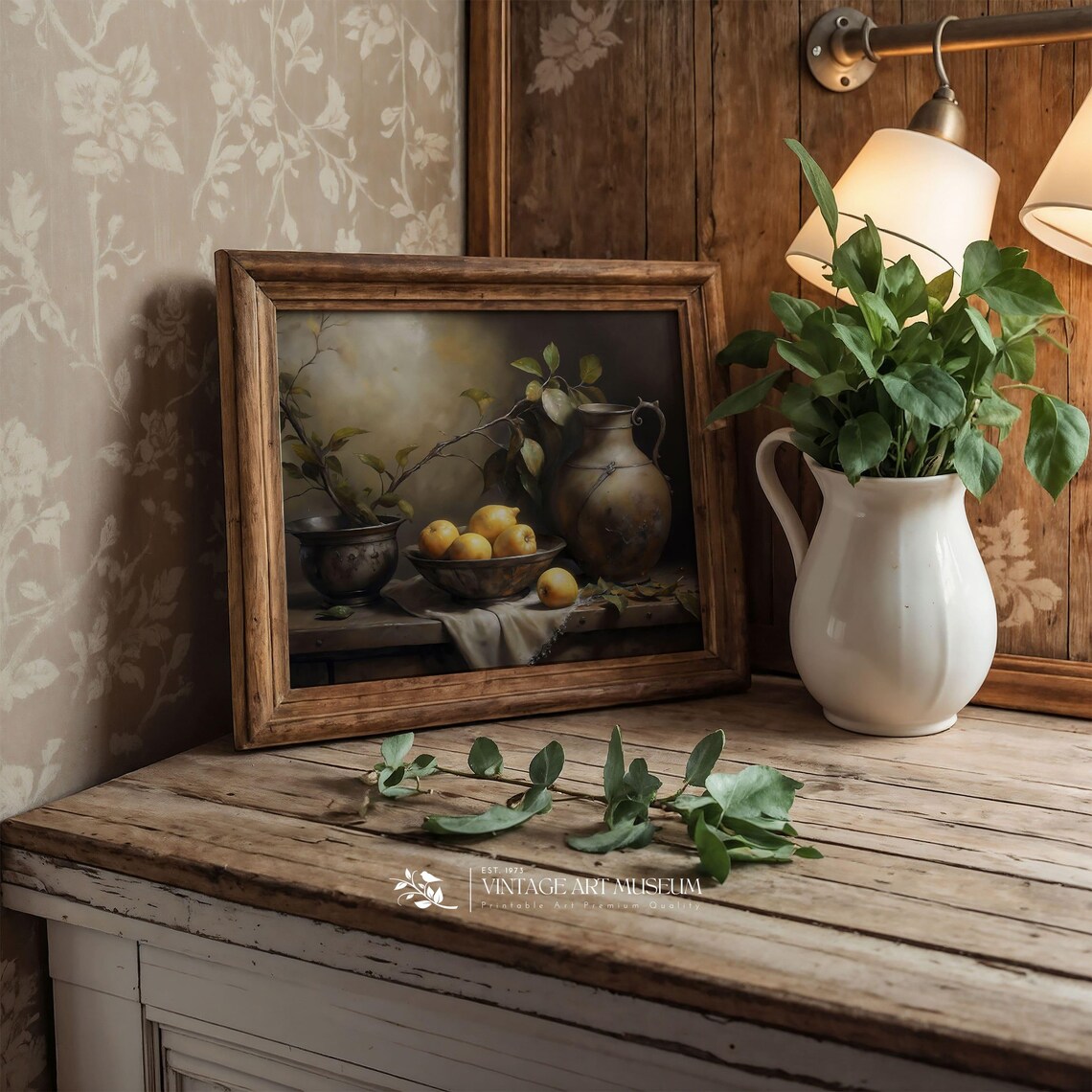 Lemons And Clay Jug Still Life, Vintage Oil Print - Image 3