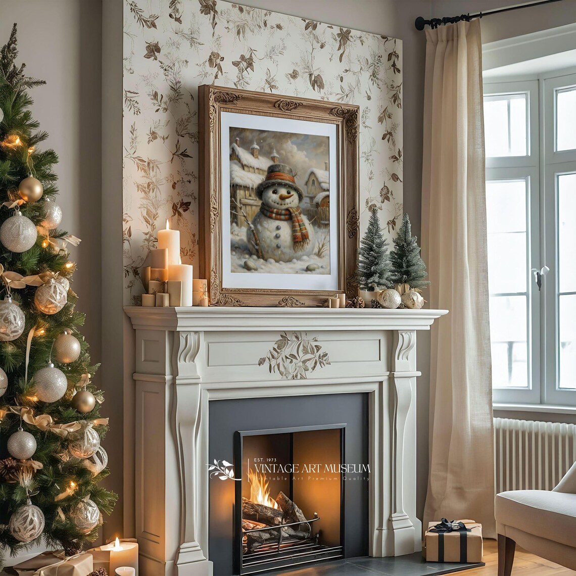 Enchanted Snowman, Cute Vintage Style Winter Scene - Image 2