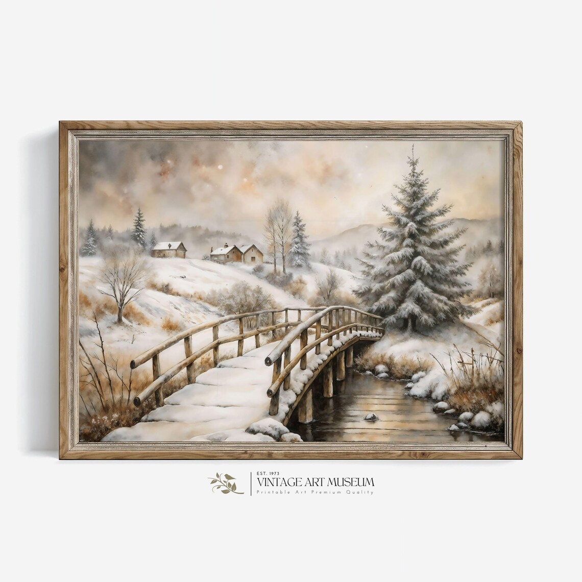 Snowy Bridge Winter Landscape Vintage Art Print - Image 3