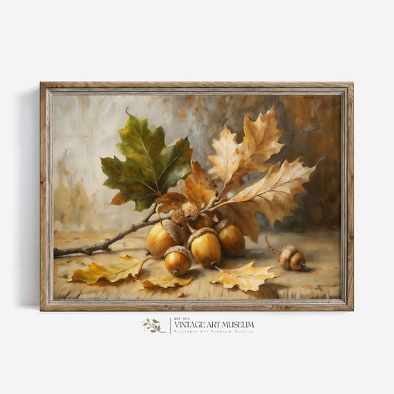 Branch Of Autumn Acorns Seasonal Still Life Art Print