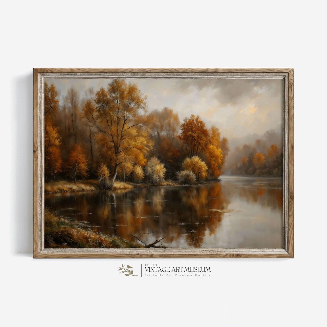 Autumn River with Golden Trees Reflected in Still Water Landscape Poster