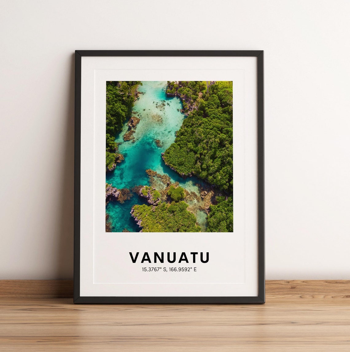 Vanuatu Aerial Turquoise Lagoon Coral Islets Jungle Coast Photo Poster