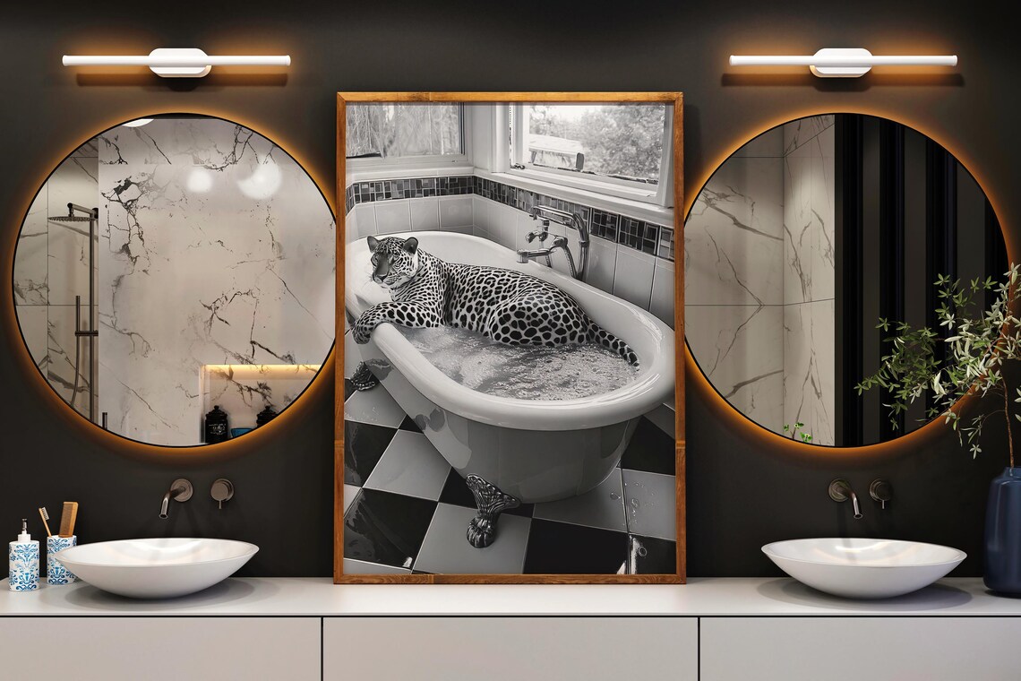 Leopard In Bathtub, Surreal Bathroom Decor - Image 5