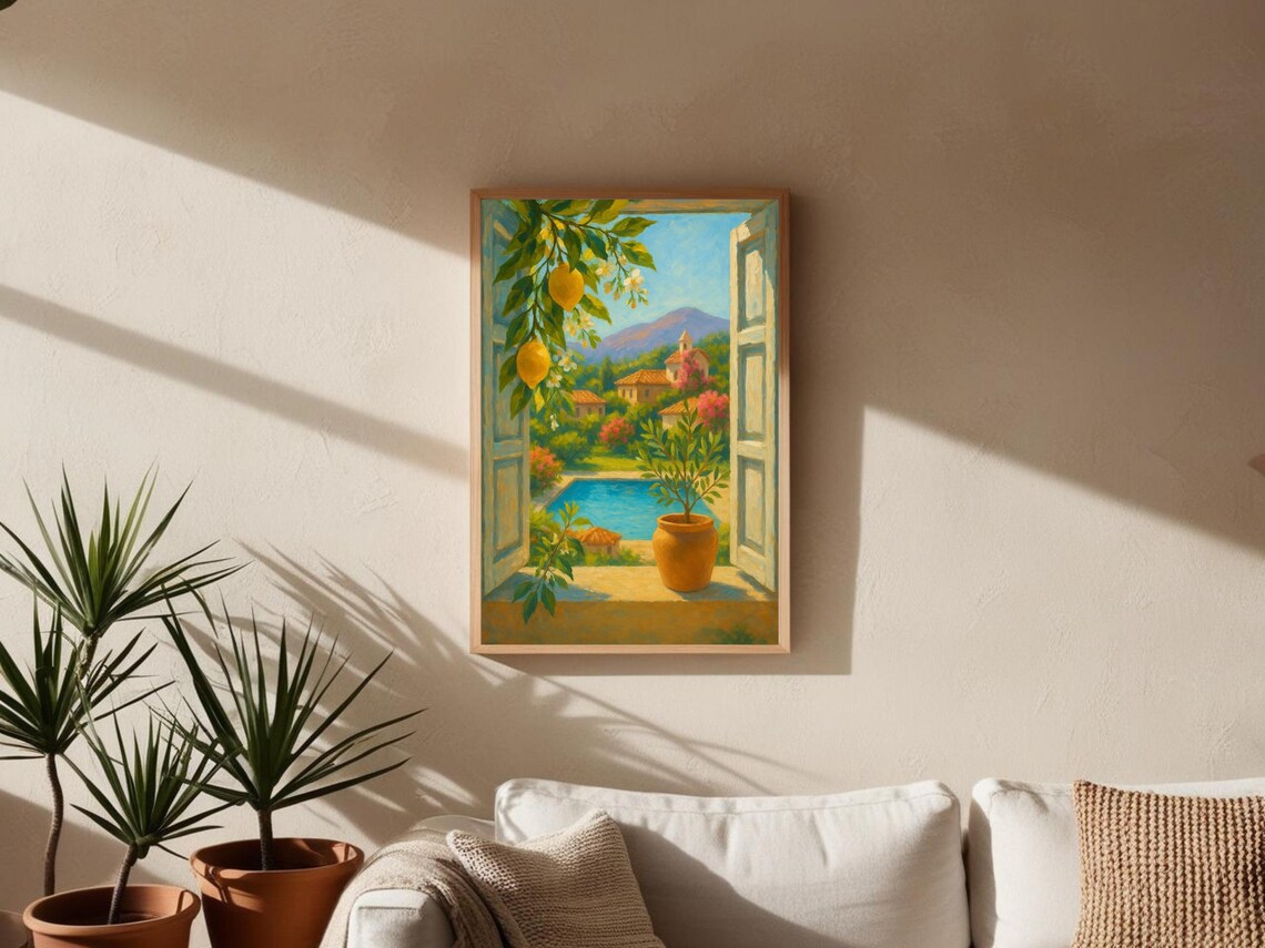 Mediterranean Pool View Lemon Tree, Italian Summer - Image 3
