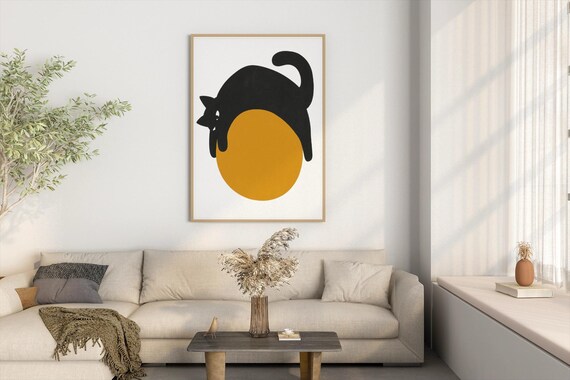 Abstract Black Cat, Modern Minimalist Cat Art Print