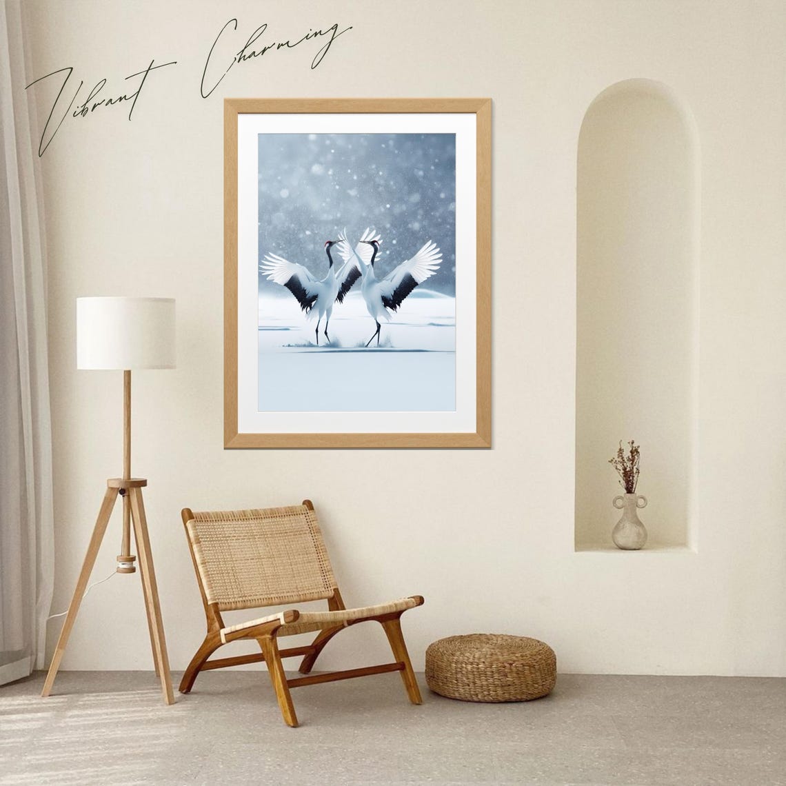 Japanese Crane Dance, Elegant Minimalist Bird Art Print - Image 3