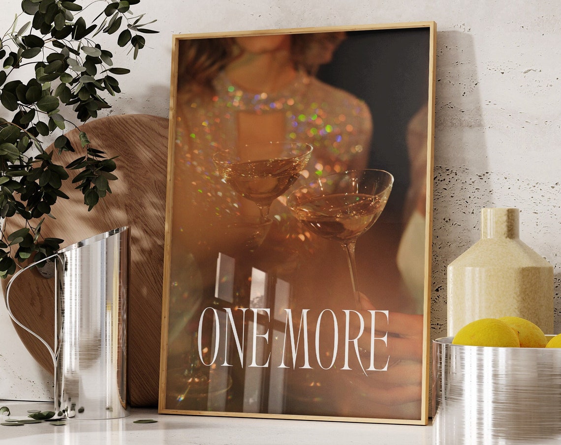 One More Round Retro Cocktail Glasses Cheers Bar Wall Decor Poster