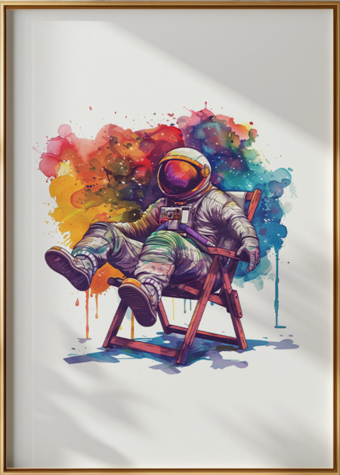Relaxing Astronaut Beach Chair Cosmic Space Watercolor Art Poster - Image 2