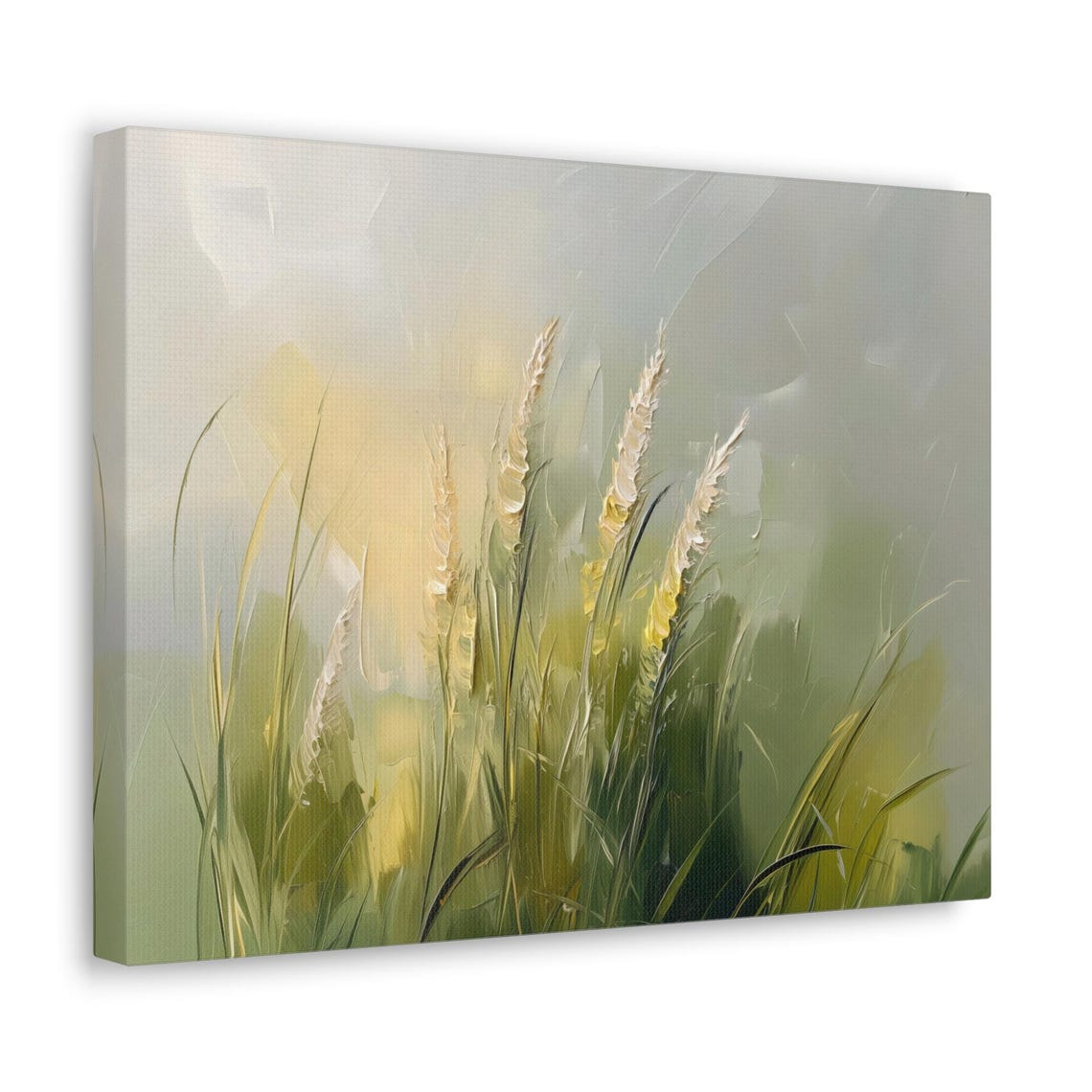 Soft Green Meadow Grass Abstract Painting Serene Decor Print - Image 2