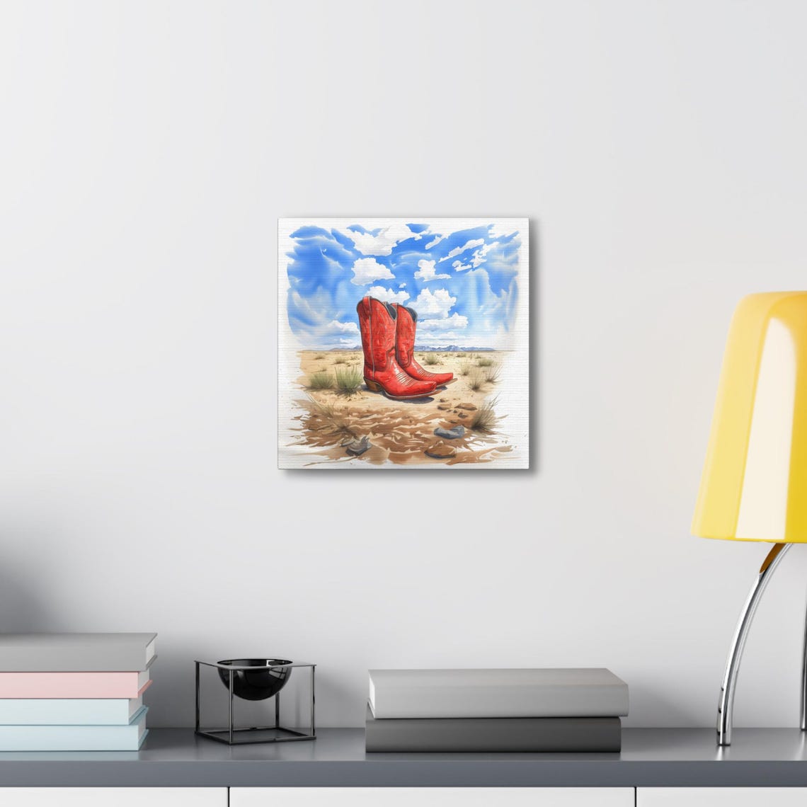 Bright Red Cowboy Boots Desert Sky Bold Western Watercolor Poster - Image 3
