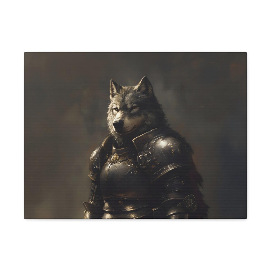 Wolf Knight in Medieval Armor Dark Oil Painting Style Animal Portrait Poster - Image 3