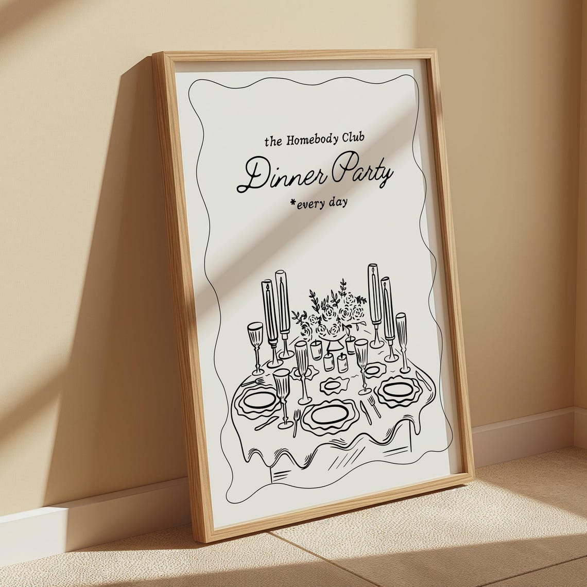 The Homebody Club Dinner Party Black Hand Drawn Kitchen Wall Print