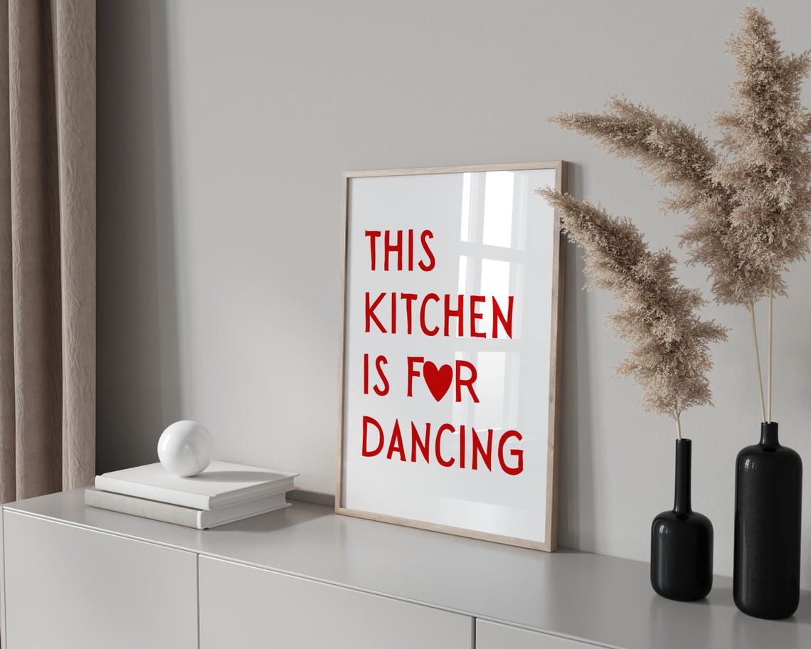 Red Aesthetic Kitchen Decor Cute Dance Art Kitchen Wall Art Minimalist Heart Print Trendy Kitchen Poster Kitchen - Image 2