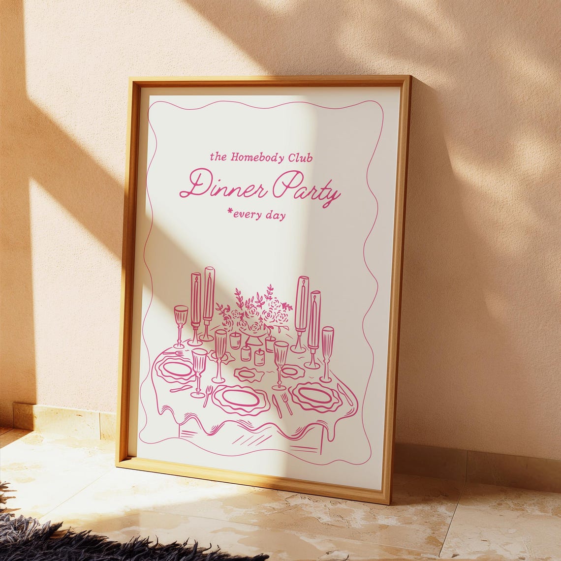 Homebody Club Dinner Party Pink Line Art Kitchen Decor Poster - Image 2
