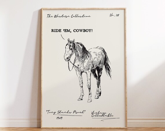 Vintage Western Horse Poster, Retro Cowboy Art Print