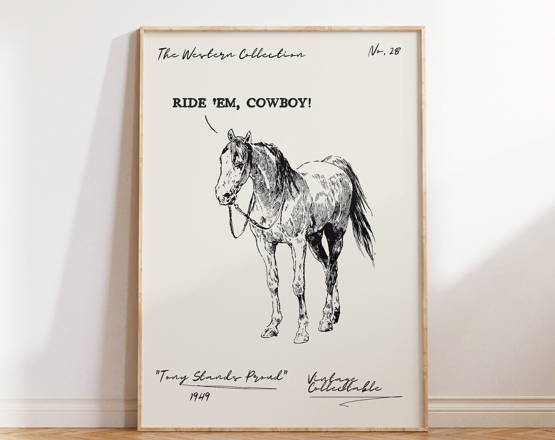 Vintage Western Horse Poster, Retro Cowboy Art Print