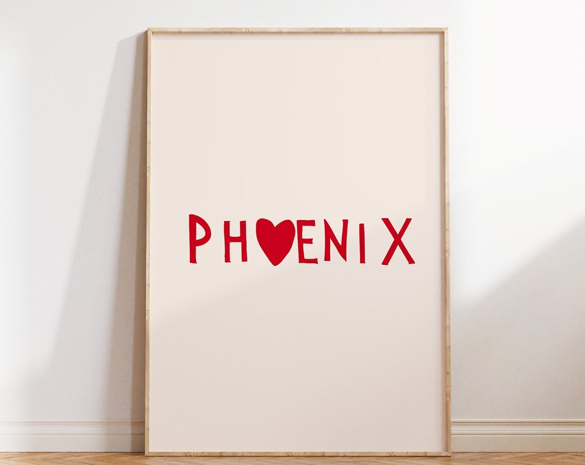 Phoenix Red Heart Letter Minimalist Arizona City Name Poster