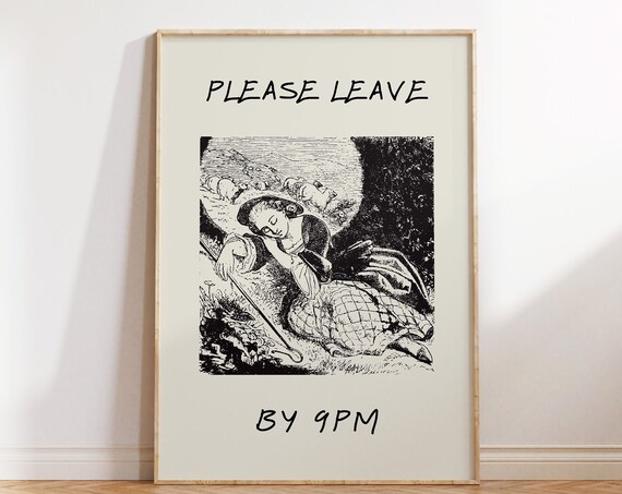 Please Leave By 9PM Funny Vintage Sleeping Woman Entryway Poster