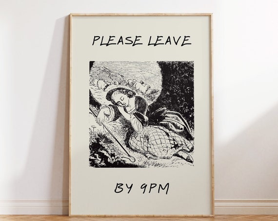 Please Leave By 9pm Print Vintage Sleeping Woman Poster Trendy Home Decor Funny Vintage Wall Art Roommate Art Print 1 Print