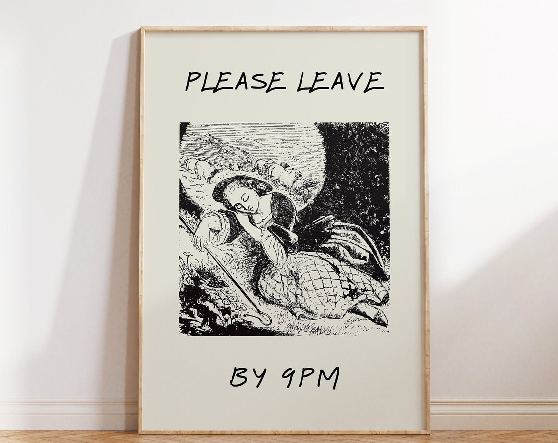 Please Leave By 9PM Funny Vintage Sleeping Woman Entryway Poster