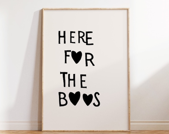 Here for the Boos Black Heart Hand Lettered Funny Halloween Wall Art