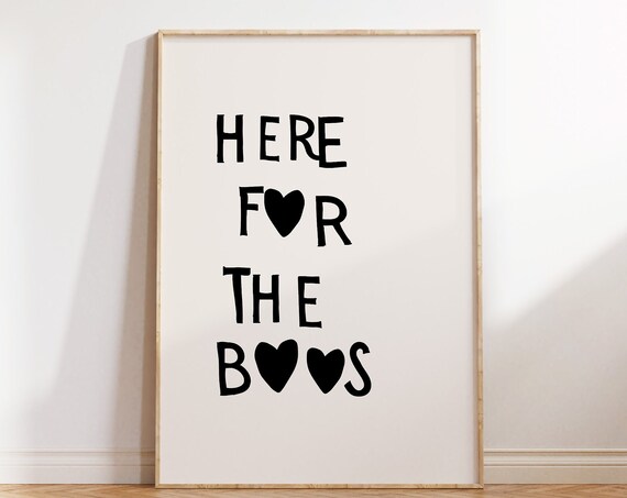 Here For The Boos Print Cute Halloween Wall Art Heart Typography Poster Halloween Quote Decor Funny Ghost Print 1 Print