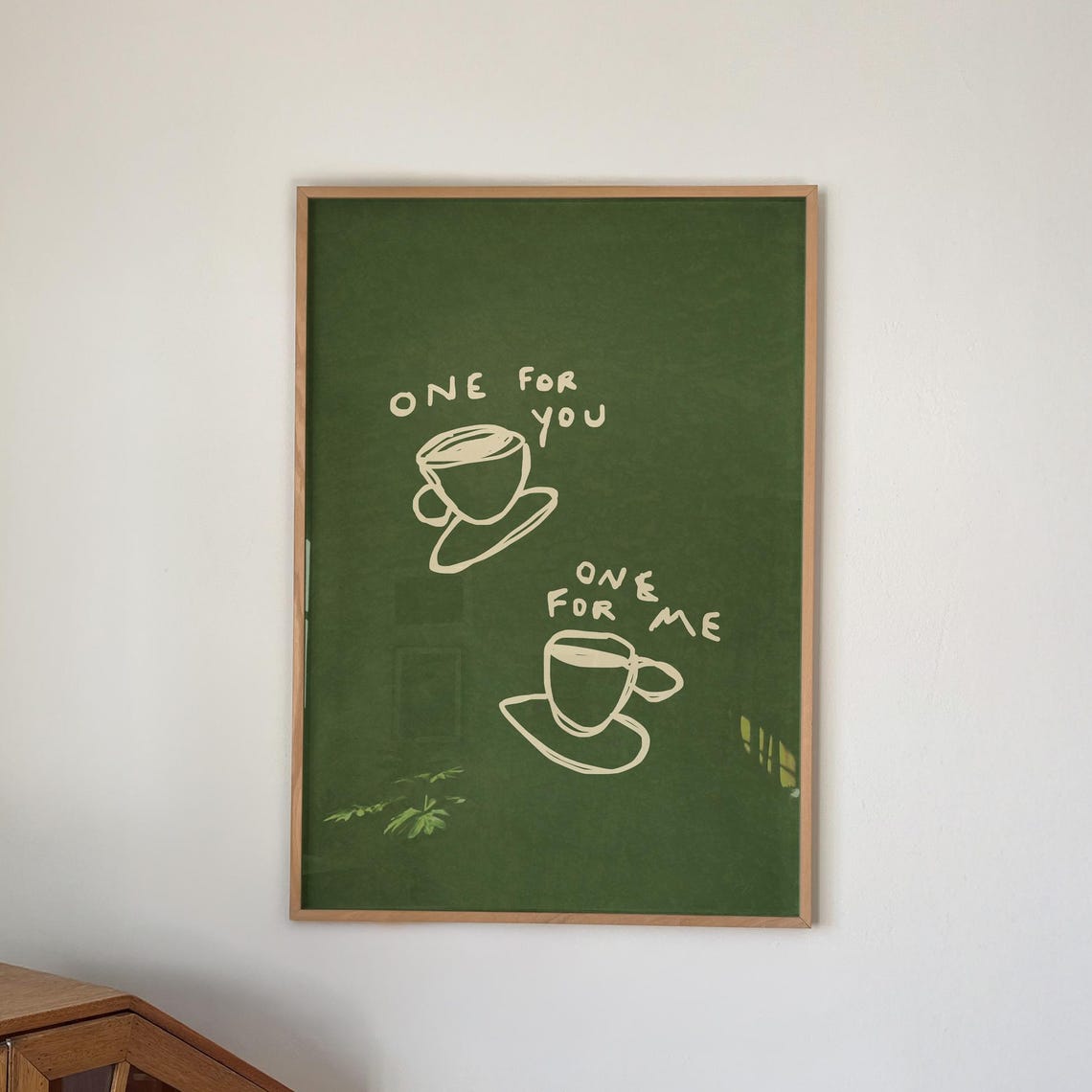 One For You One For Me Coffee Cups Green Chalkboard Kitchen Poster