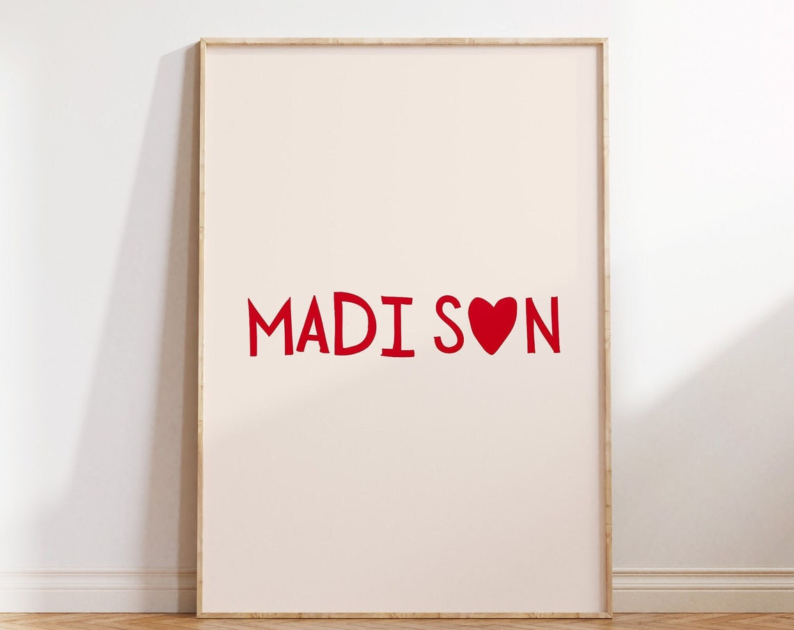 Madison Heart Red Typography Minimalist City Love Tribute Wall Art