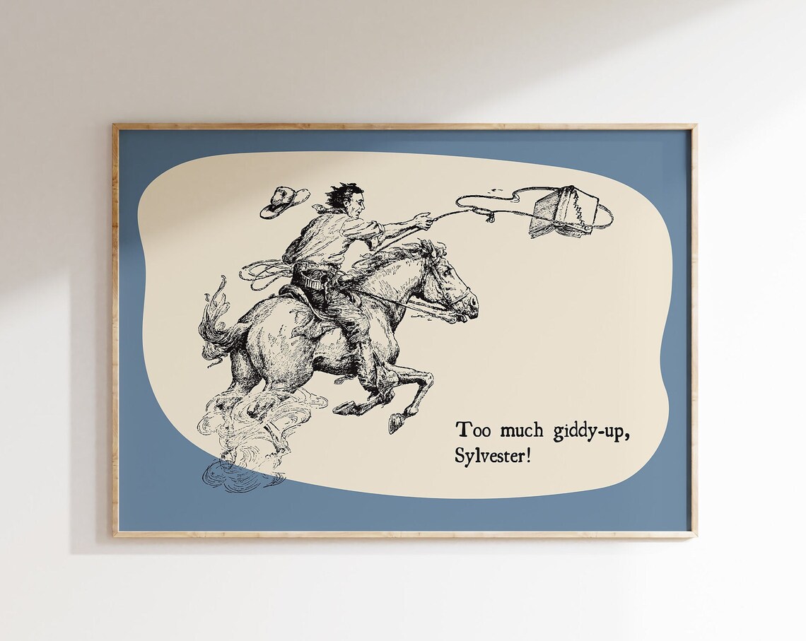 Too Much Giddy-Up Sylvester Vintage Cowboy Horse Pun Western Poster - Image 4