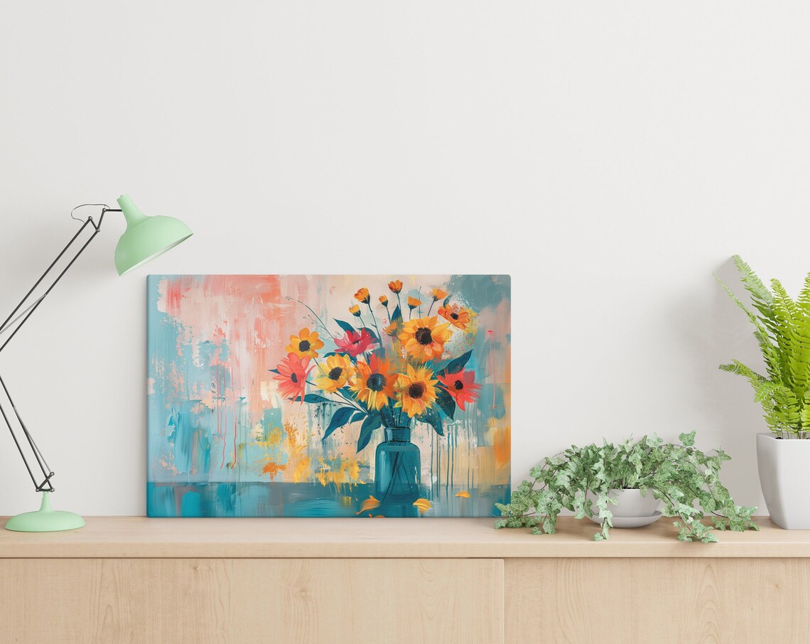 Abstract Sunflower Bouquet Warm Neutral Modern Farmhouse Floral Poster - Image 2