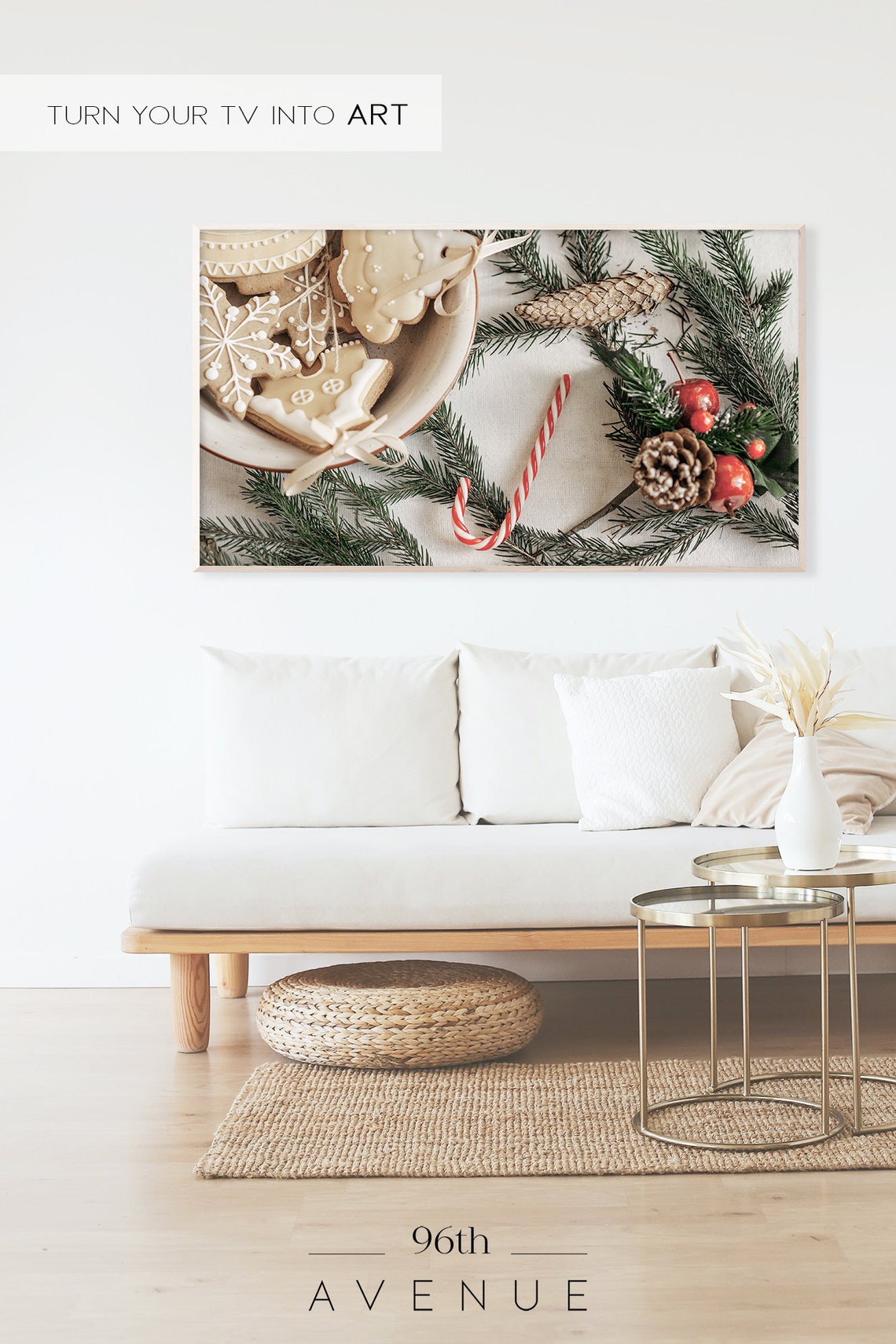 Christmas Iced Cookies Flat Lay With Candy Cane and Pine Poster - Image 2