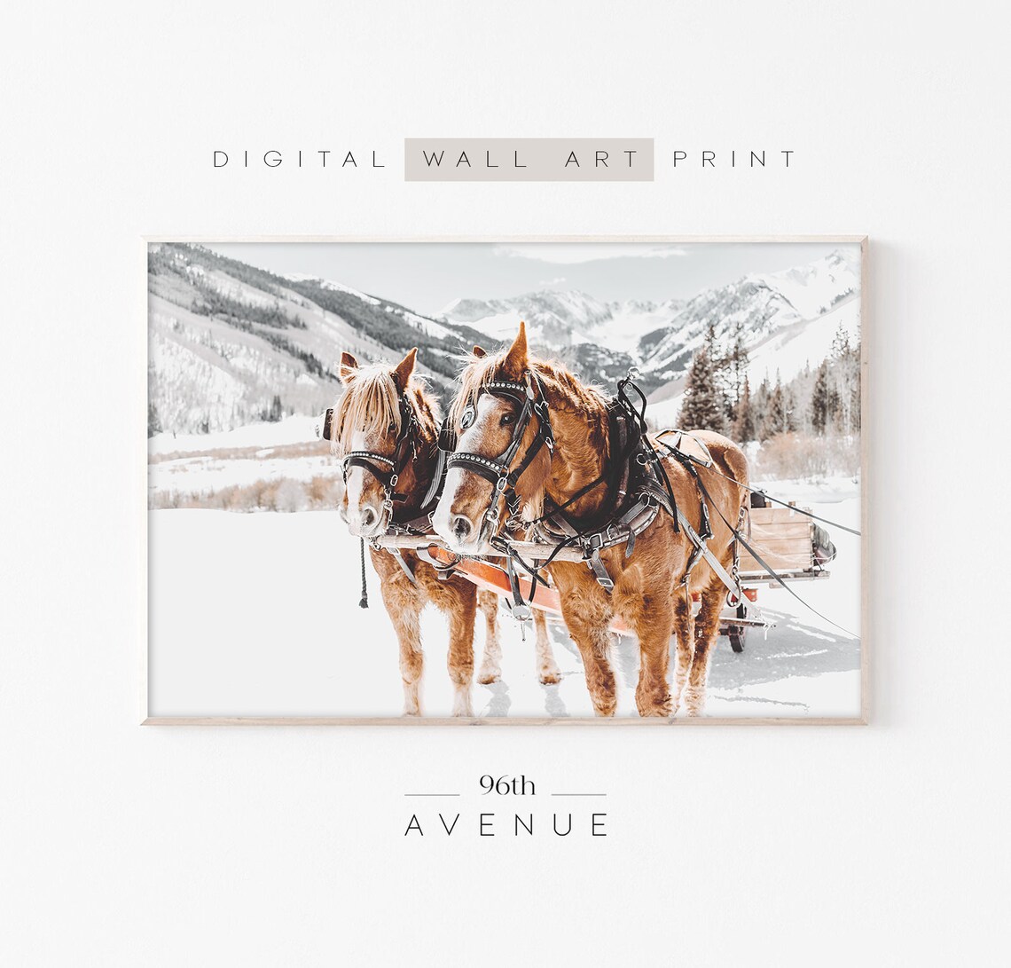 Horse Winter Art Print, Rustic Holiday Decor