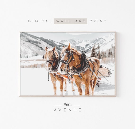 Horse Winter Art Print, Rustic Holiday Decor