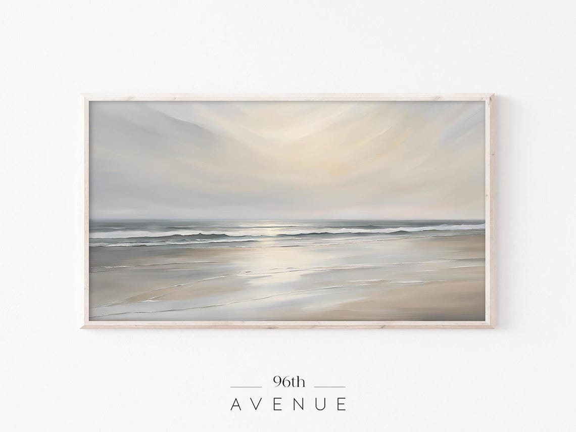 Serene Muted Coastal Ocean Seascape Antique Beach Painting Poster