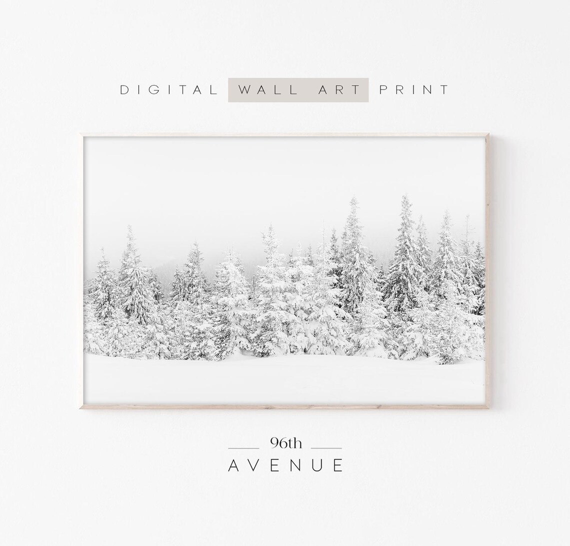 Winter Forest Print, Snowy Trees Christmas Poster