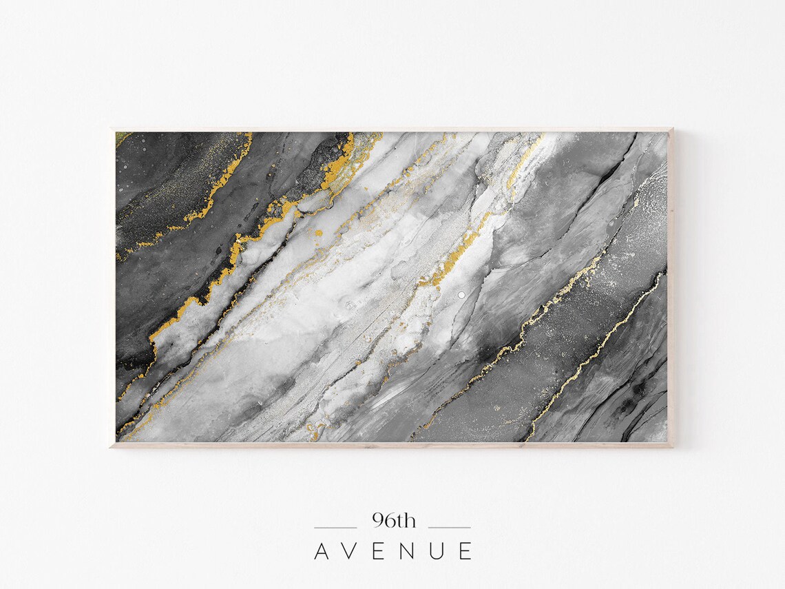 Luxury Gray Gold Marble Vein Ink Abstract Elegant Modern Print